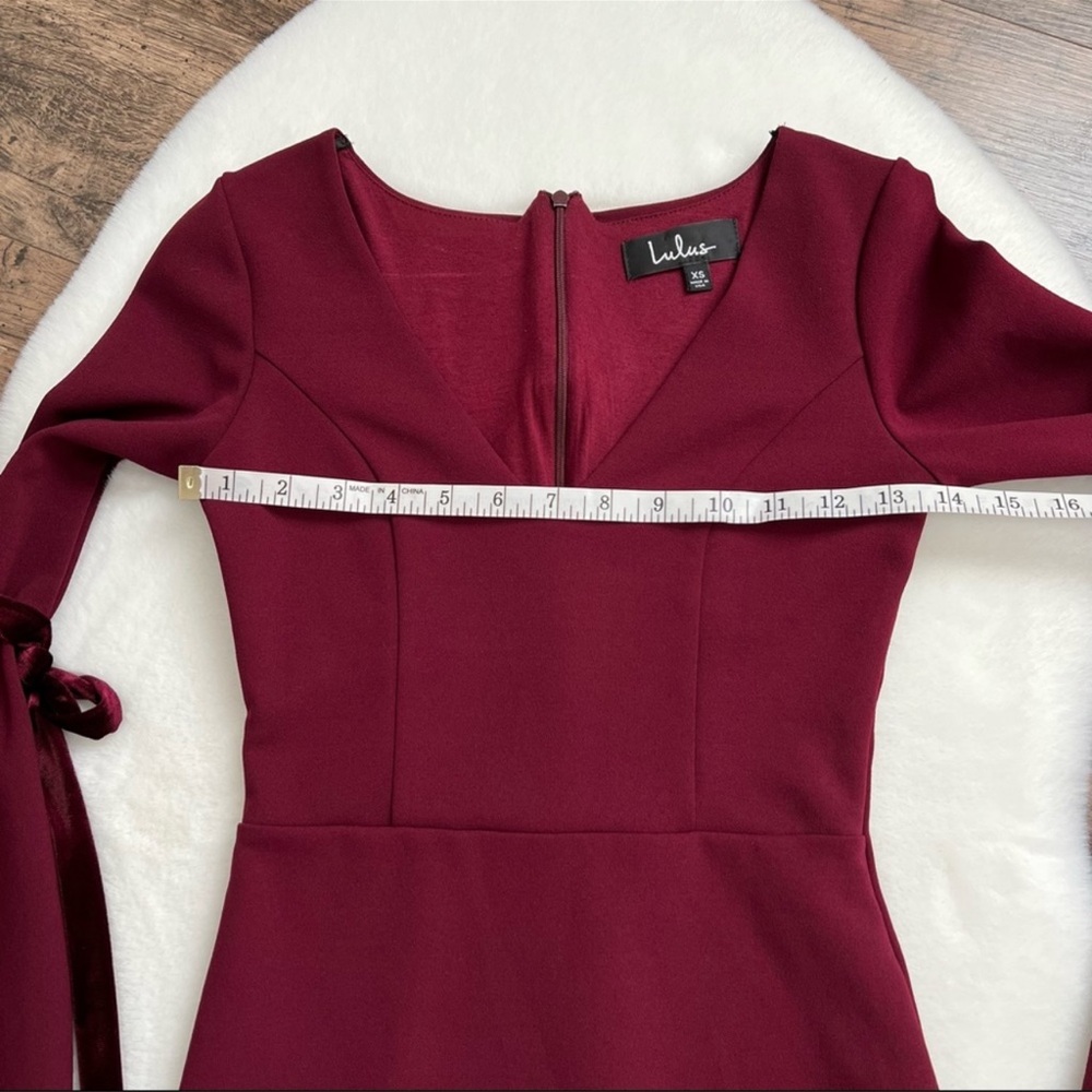 Lulu’s Once In A While Bell Sleeve Velvet Tie V Neck Mini Dress XS Dark Red - Picture 12 of 17